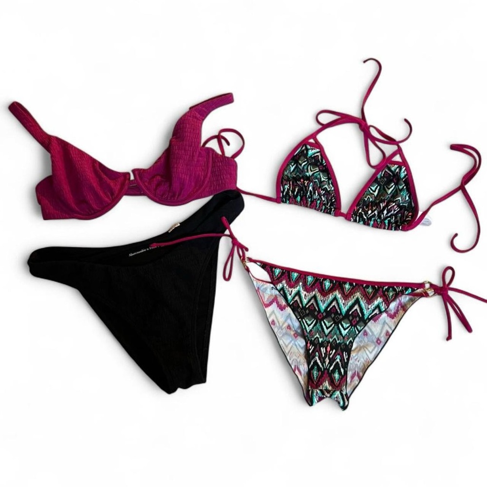Vibrant Bikini Set with Black Bottoms
